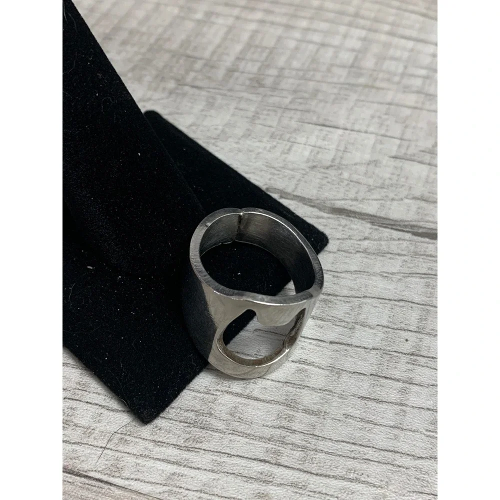 Mens Stainless Steel Bottle Opener Ring Silver Tone Wide Band Size 11.5 Utility